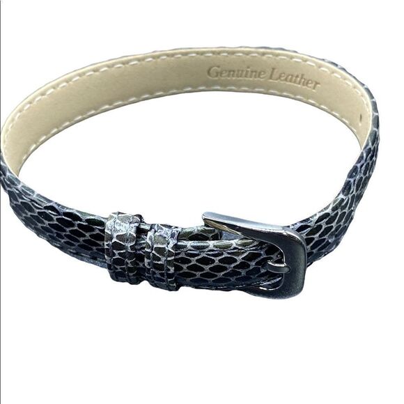 Ecclissi genuine leather wristband style cuff reptile print chrome buckle - Picture 3 of 6